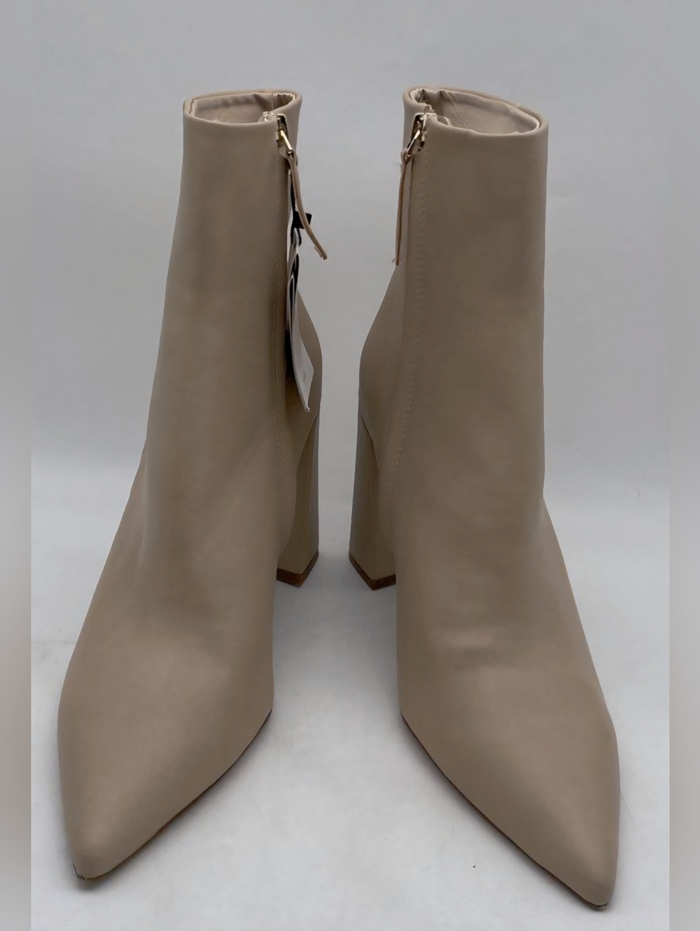 Mango Beige Pointed Toe Block Heel Ankle Boots - Picture 2 of 5